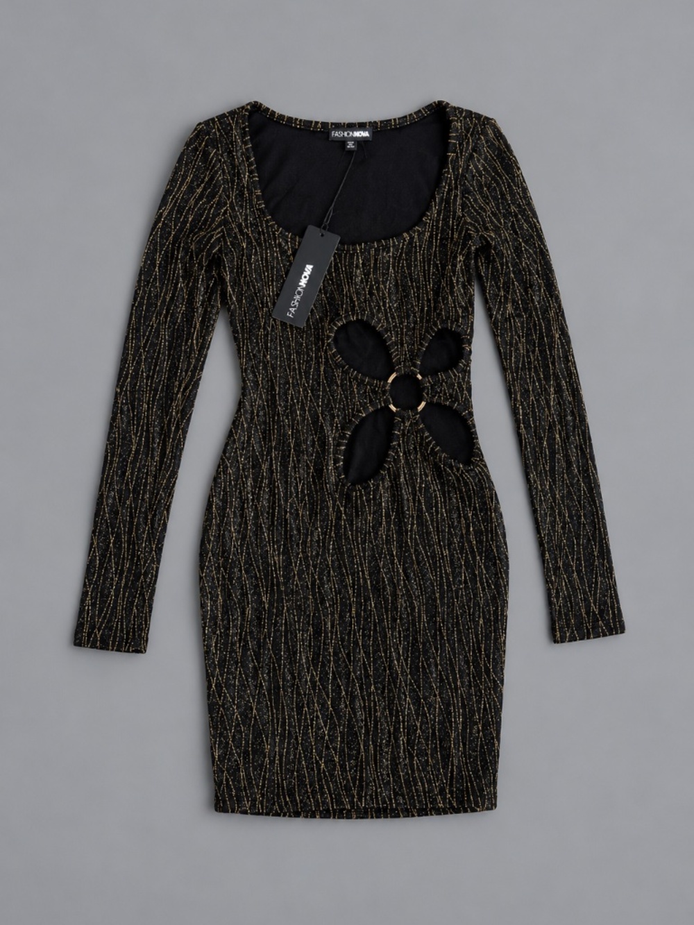 Fashion Nova Black Gold Metallic Cutout Mini Dress XS NWT